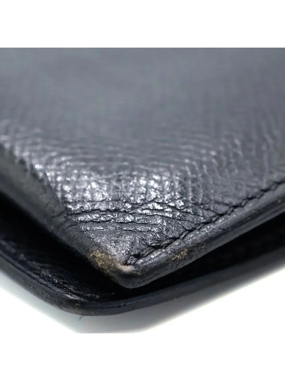 Hermes Bearn Classic Wallet Card Case Black Veau Epsom Silver